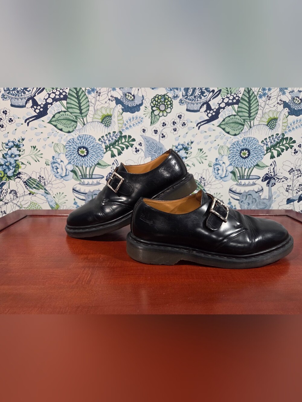 Vintage Dr Martens Made in England Black Leather Monk Strap Shoes Size 10